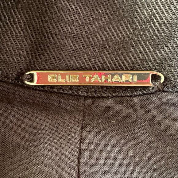 Elie TAHARI Navy Linen Blend Wide Leg Pants Size 4 Career Wear Staple Wardrobe - Picture 5 of 7